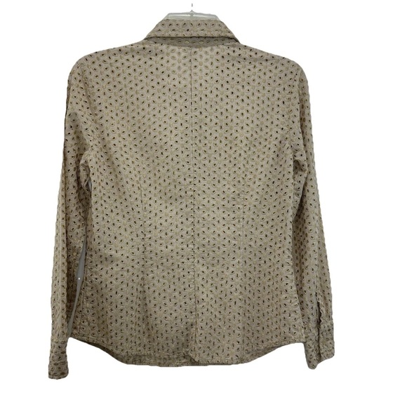 Ballinger Gold Dressy Button Up Blouse Women’s Small Beige Linen Golden Eyelet - Picture 2 of 7